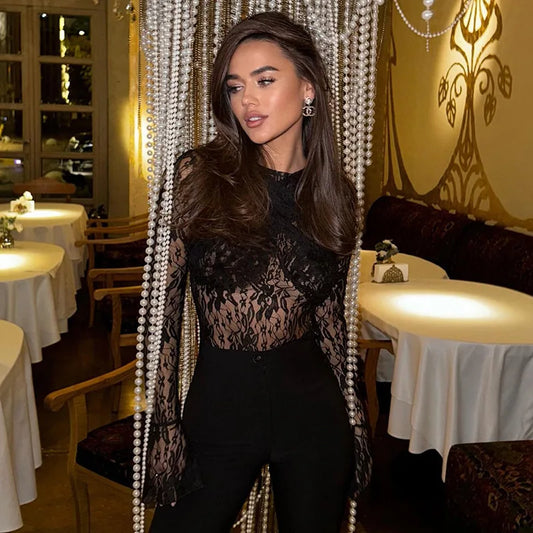 Black See Through Lace Mesh Top