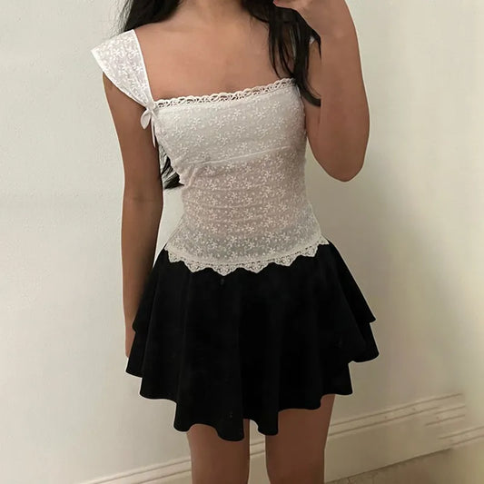 Square Collar Lace Crop Top