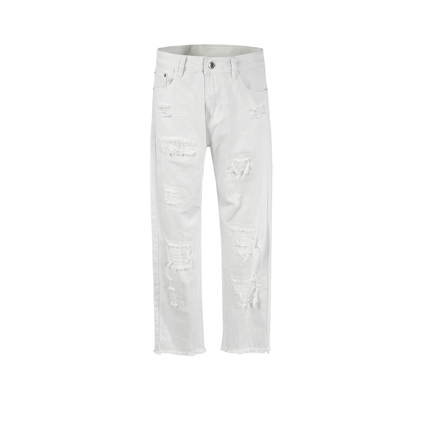Ripped Straight Leg Jeans White PinkLimes Trending Streetwear
