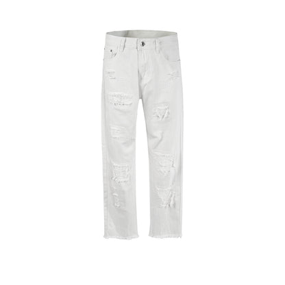 Ripped Straight Leg Jeans White PinkLimes Trending Streetwear