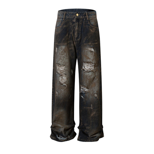 Brushed Paint Splash Ink Ripped Jeans Black PinkLimes Trending Streetwear