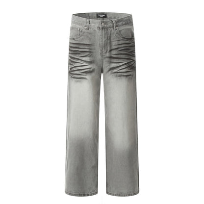 Punk Waste Dirty Denim Straight Leg Jeans Gray PinkLimes Trending Streetwear