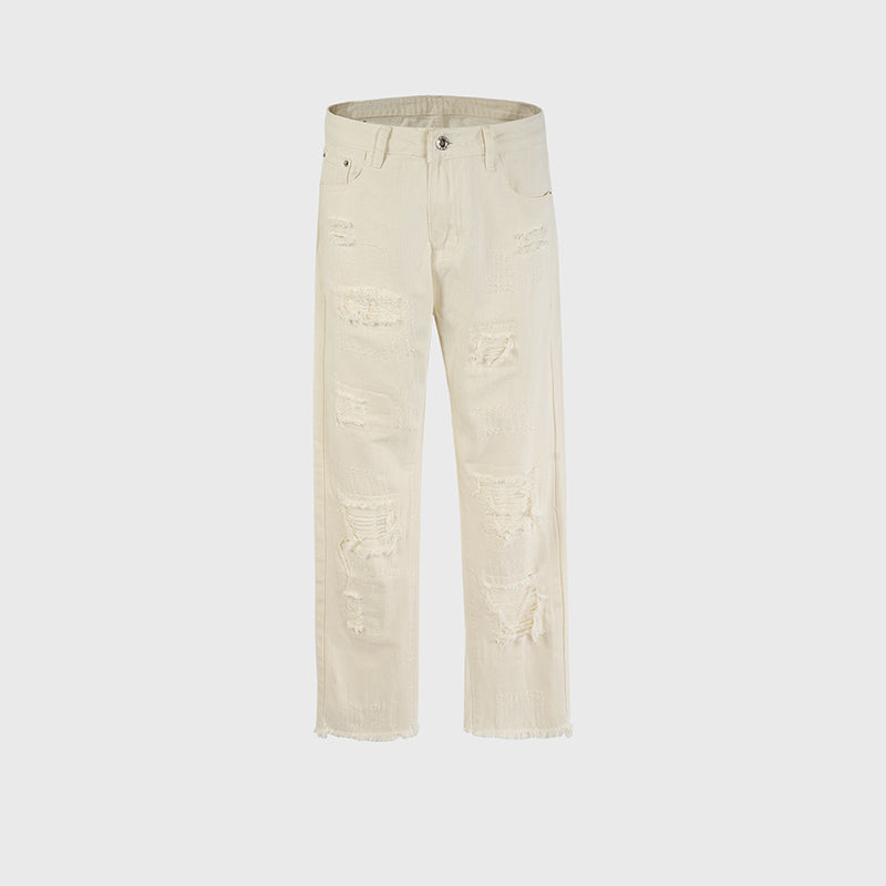 Ripped Straight Leg Jeans Beige PinkLimes Trending Streetwear