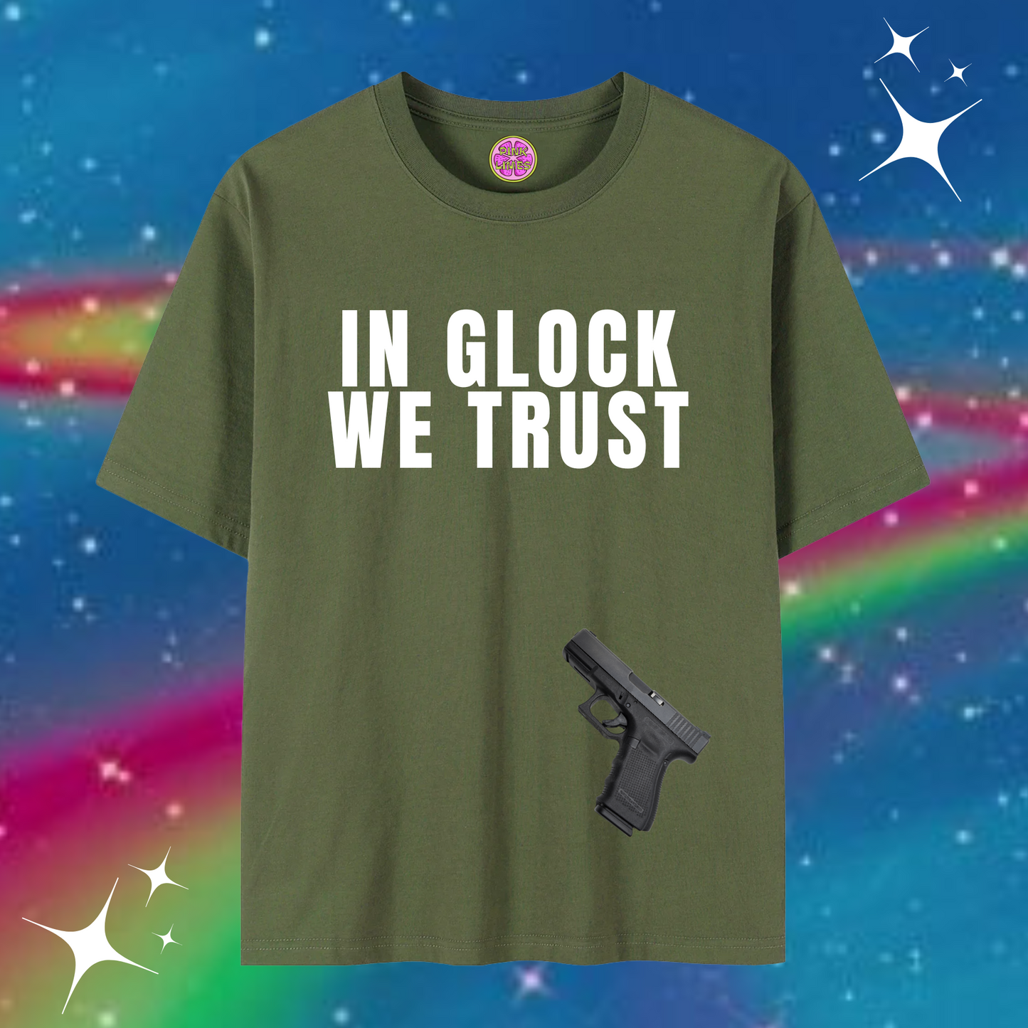 In Glock We Trust Baggy Tee Army Green