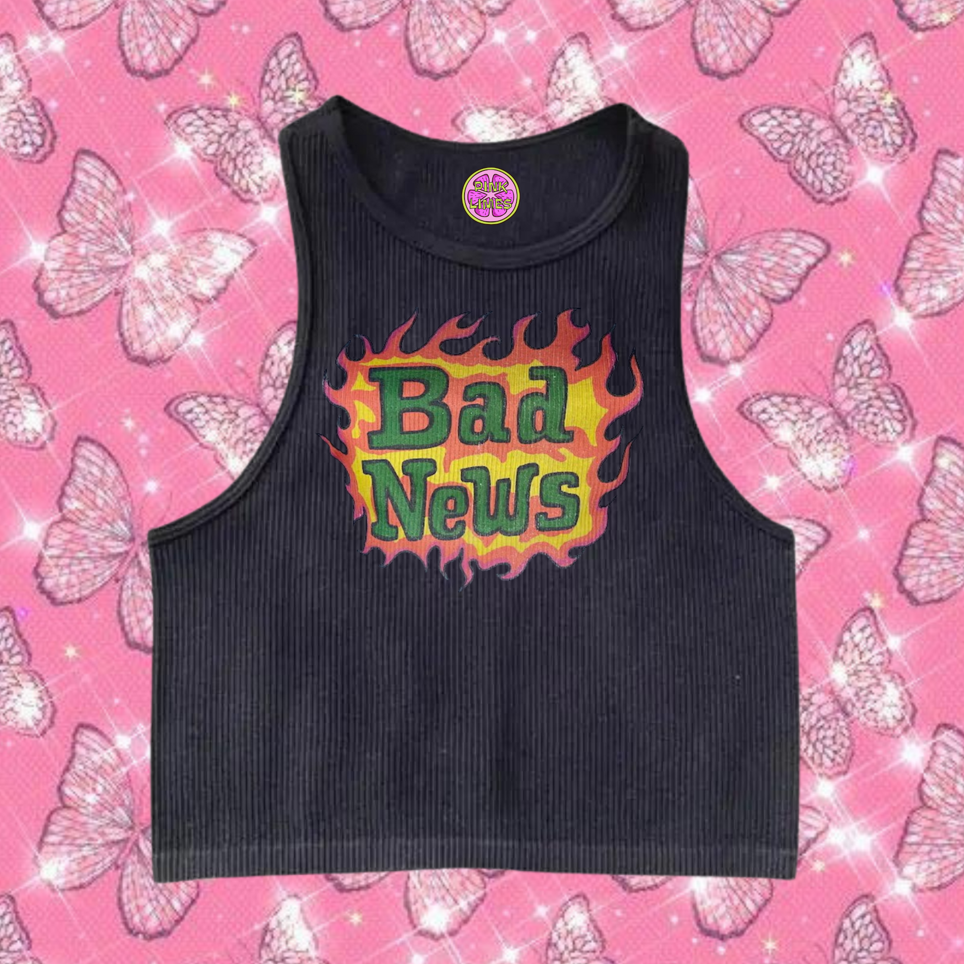 Bad News Crop Tank Top Black