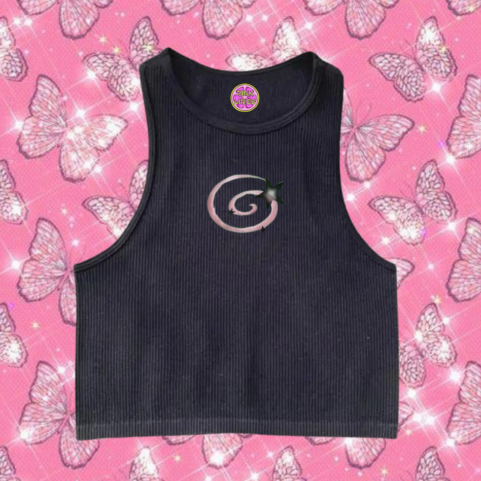 y2k Swirl Crop Tank Top Black