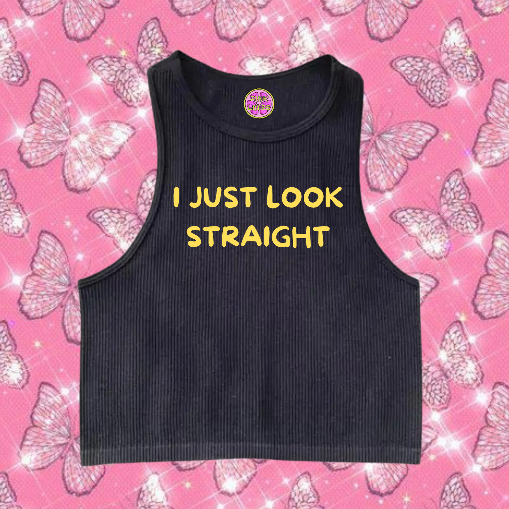 I Just Look Straight Crop Tank Top Black