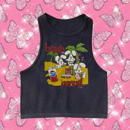 Beach Party Crop Tank Top Black