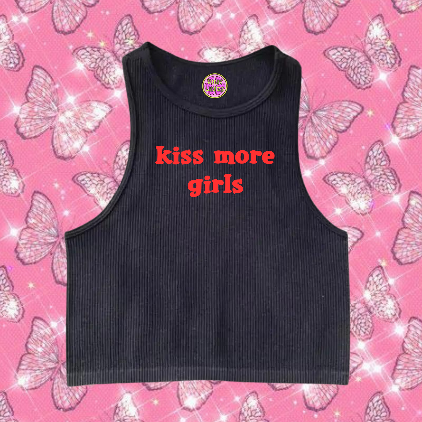 Kiss More Girls Crop Tank Top Black