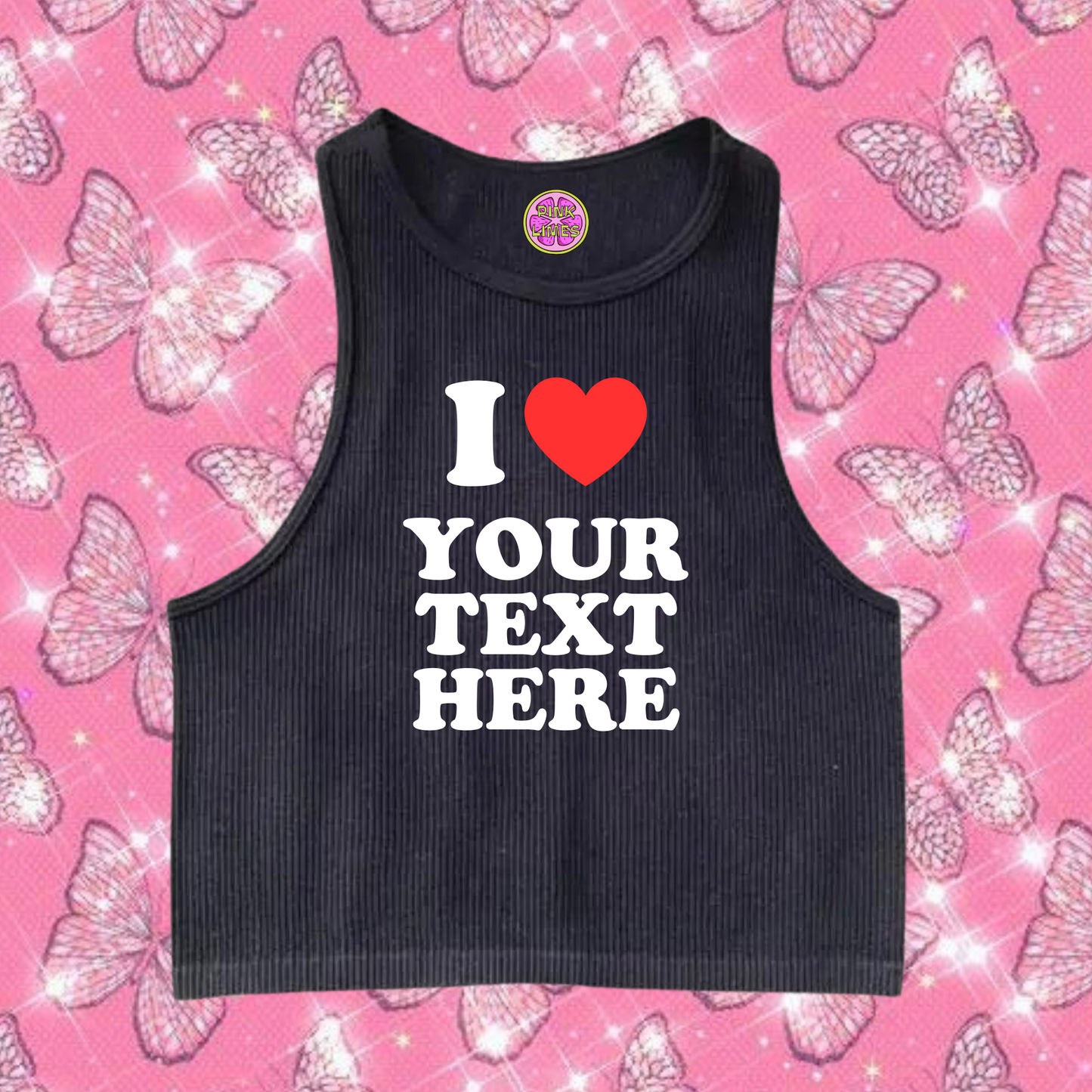 I Love Custom Text Tank Top Black