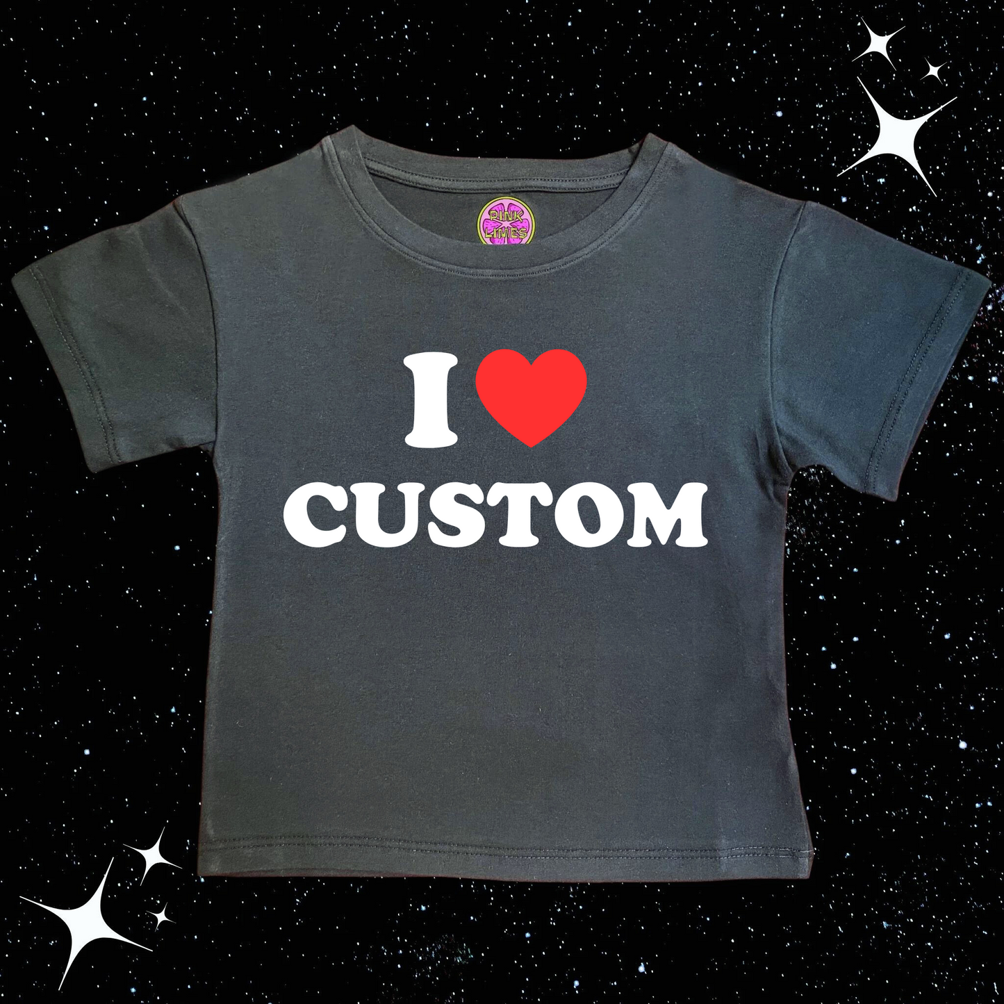 I Love Custom Crop Tee Black