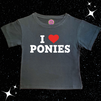 I Love Ponies Crop Tee Black