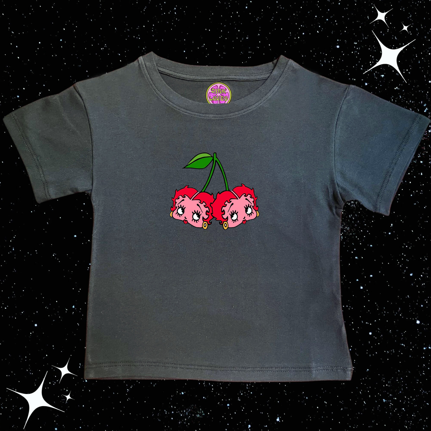 Cherry Dice Crop Tee Black