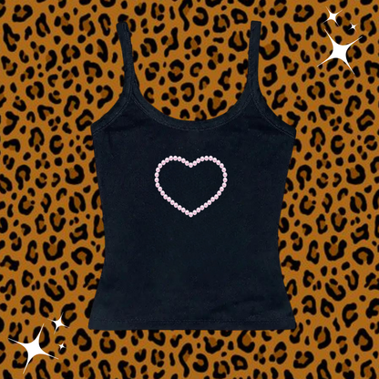 Beaded Heart Camisole Top Black