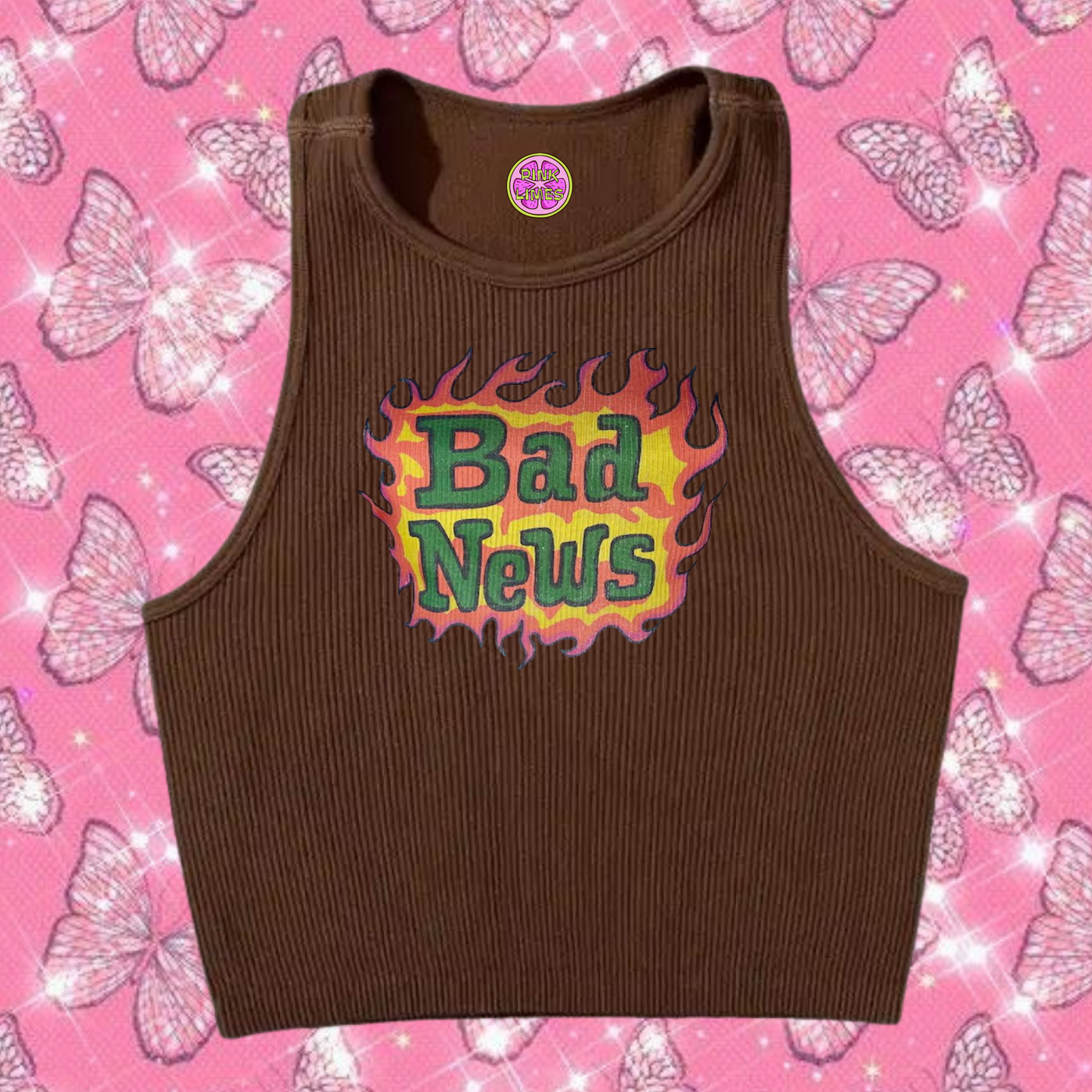 Bad News Crop Tank Top Brown