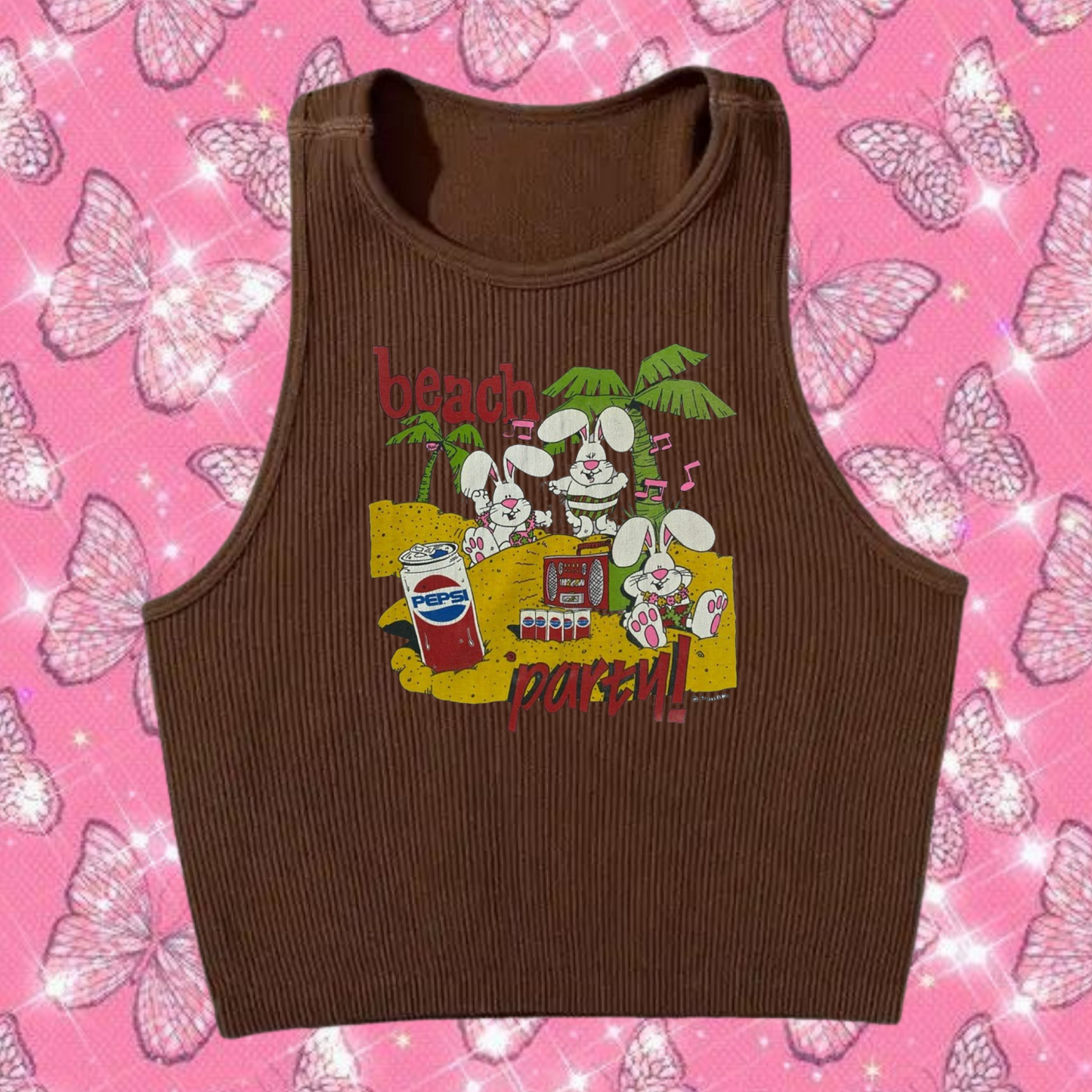 Beach Party Crop Tank Top Brown