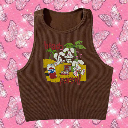 Beach Party Crop Tank Top Brown