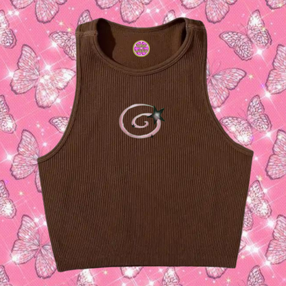 y2k Swirl Crop Tank Top Brown