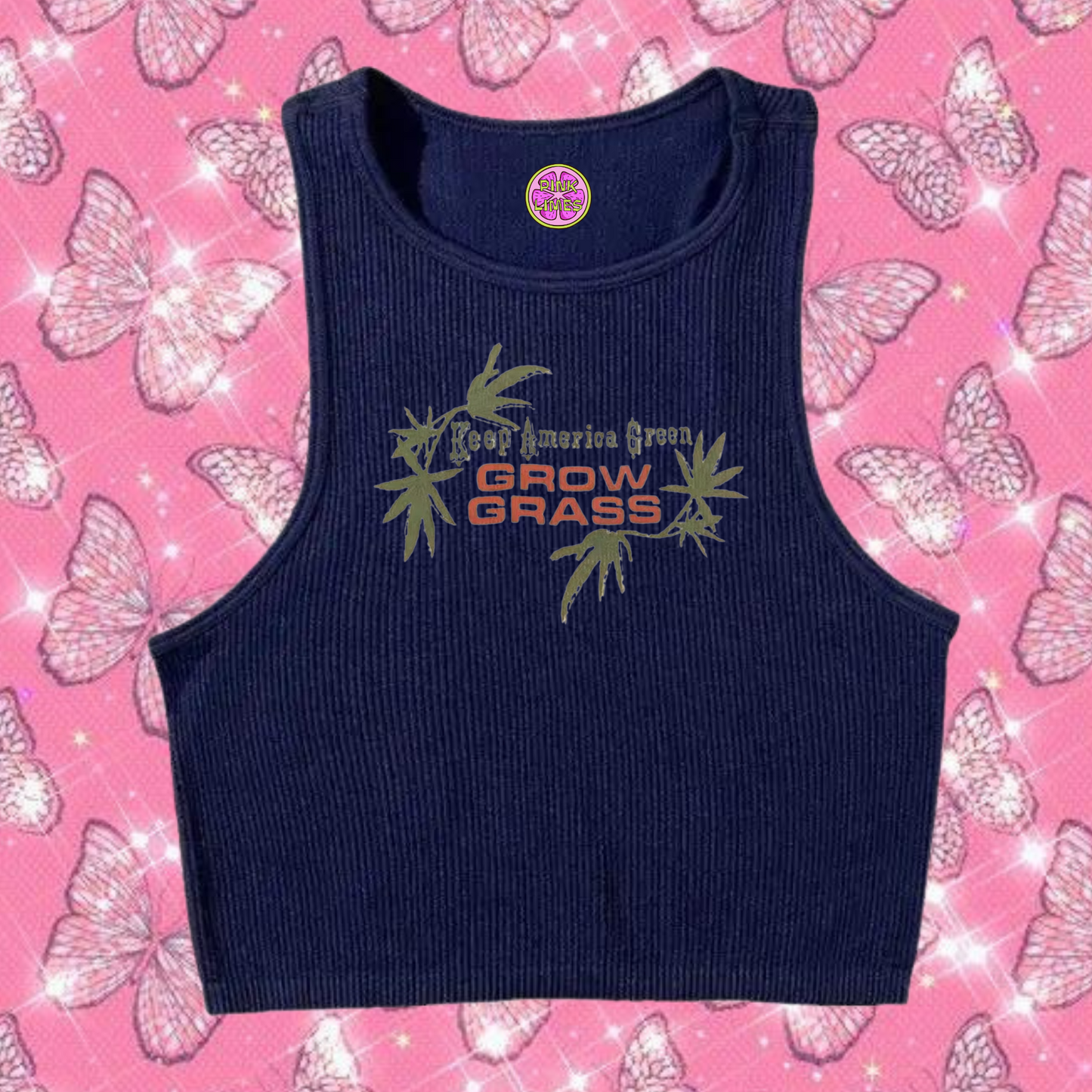 Grow Grass Crop Tank Top Dark Blue