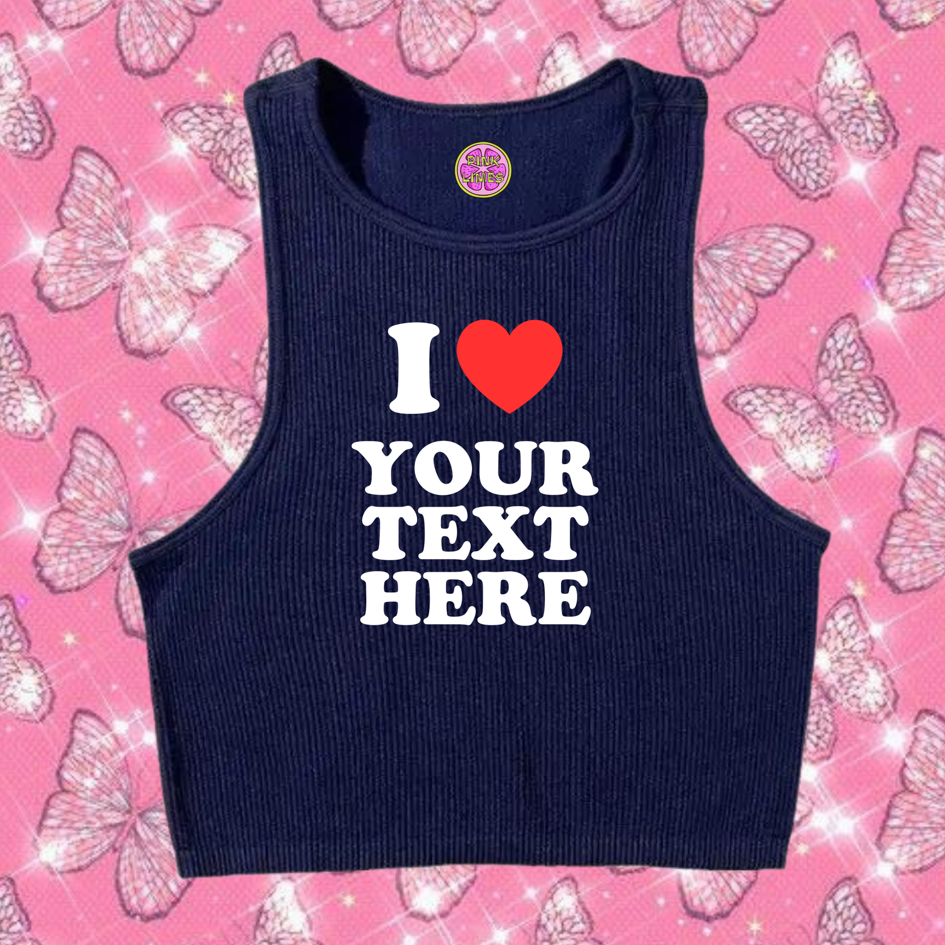 I Love Custom Text Tank Top Dark Blue