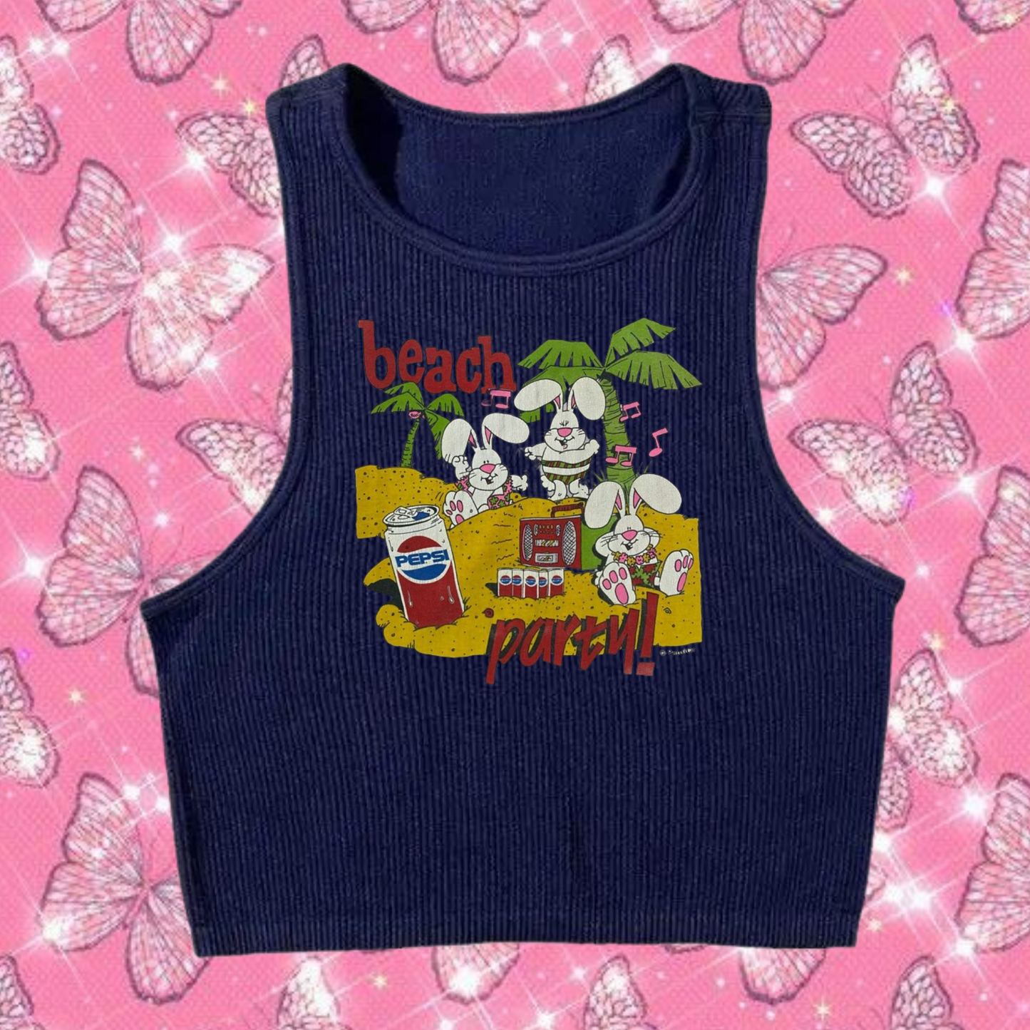 Beach Party Crop Tank Top Dark Blue