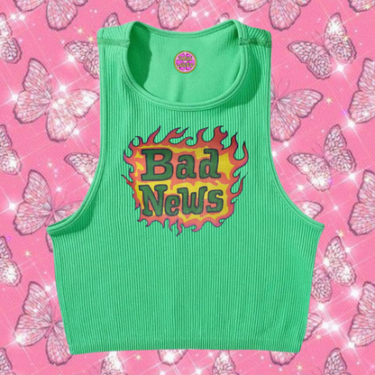 Bad News Crop Tank Top Emerald Green