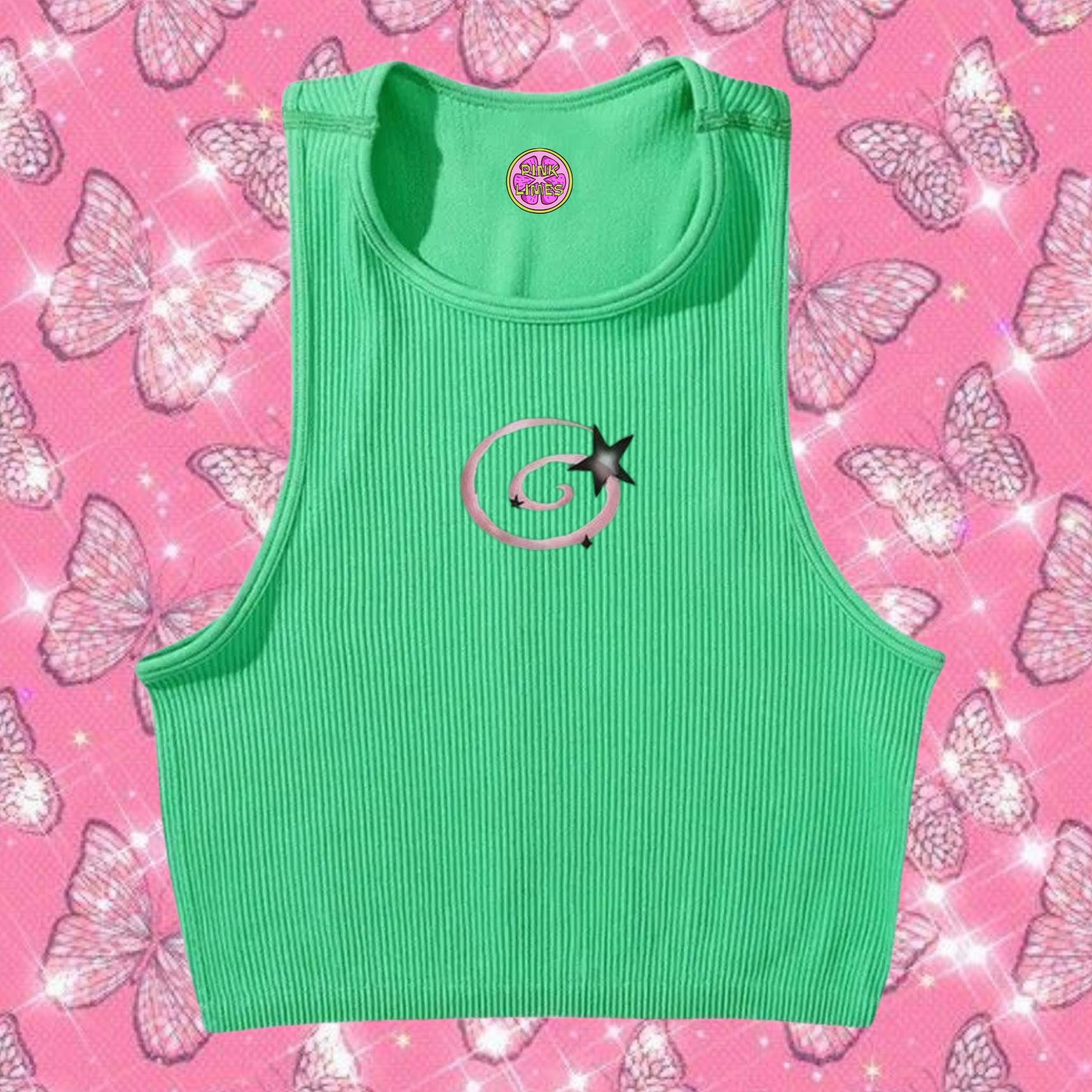 y2k Swirl Crop Tank Top Emerald Green