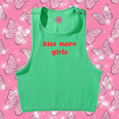 Kiss More Girls Crop Tank Top Emerald Green