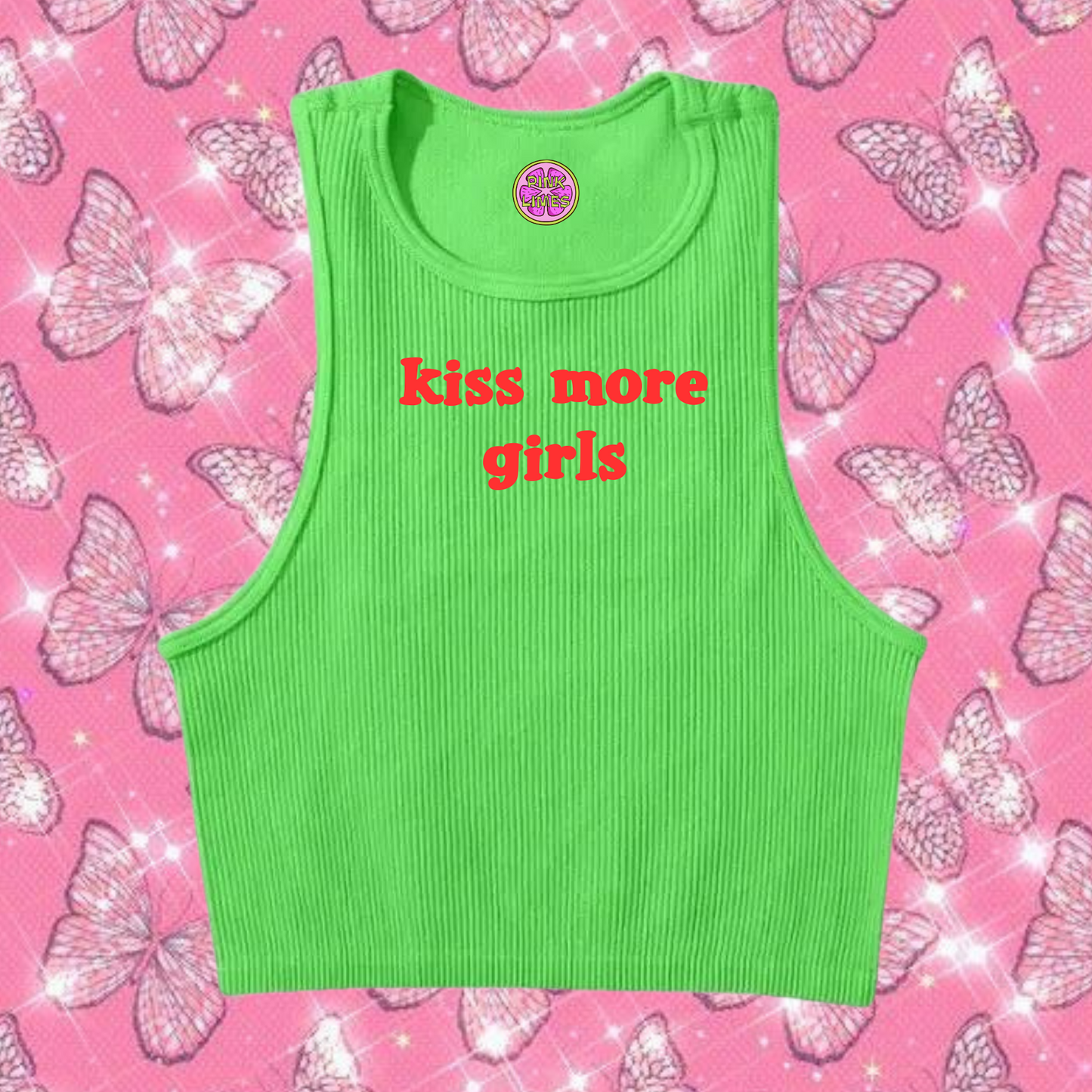 Kiss More Girls Crop Tank Top Green