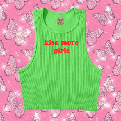 Kiss More Girls Crop Tank Top Green