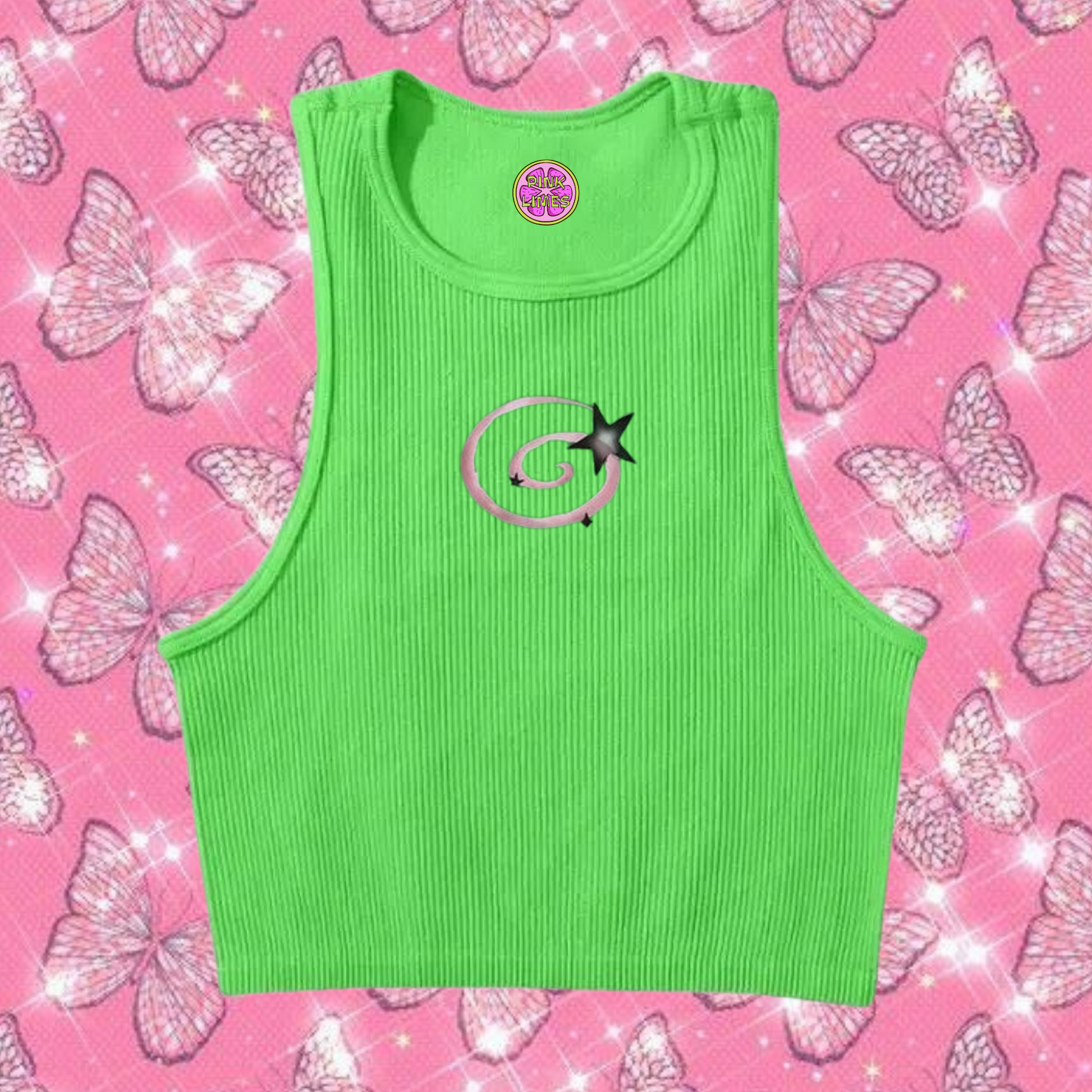 y2k Swirl Crop Tank Top Green