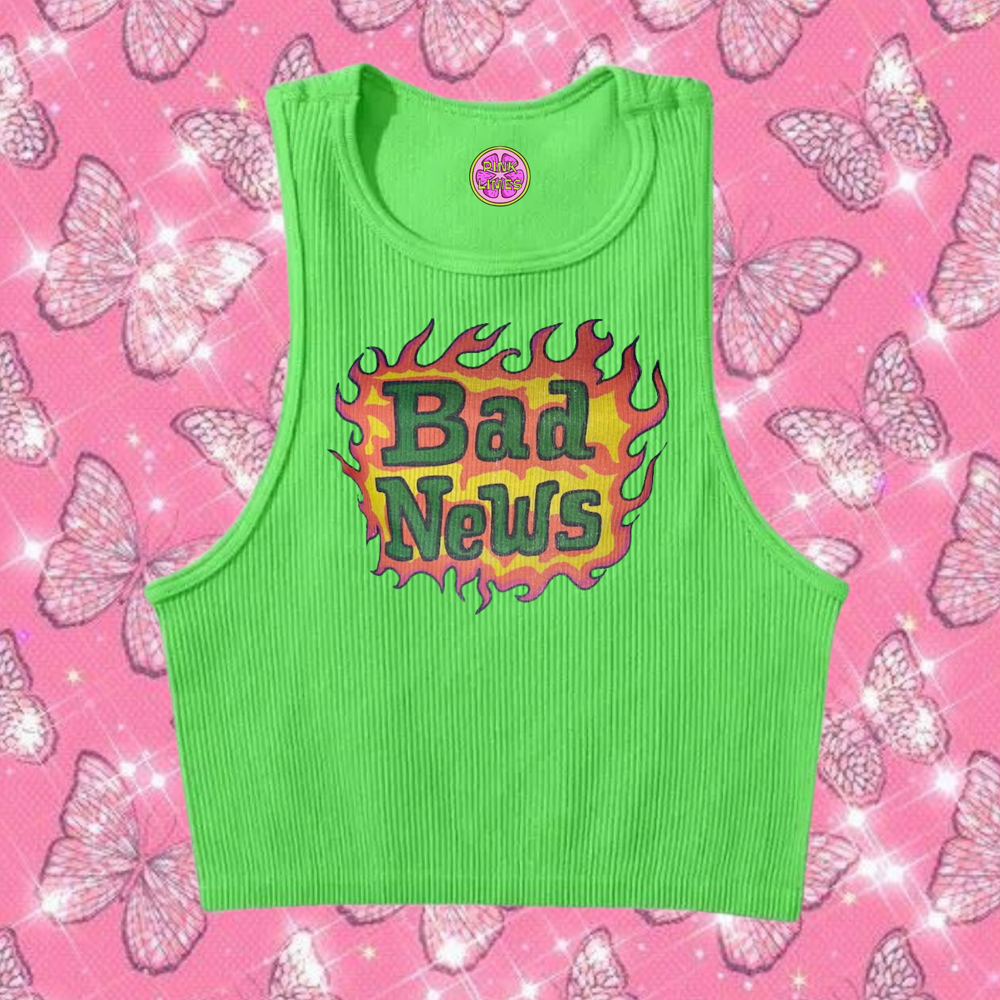 Bad News Crop Tank Top Green