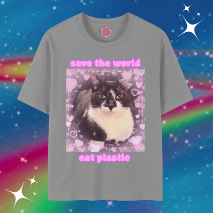 Save The World Eat Plastic Baggy Tee Gray