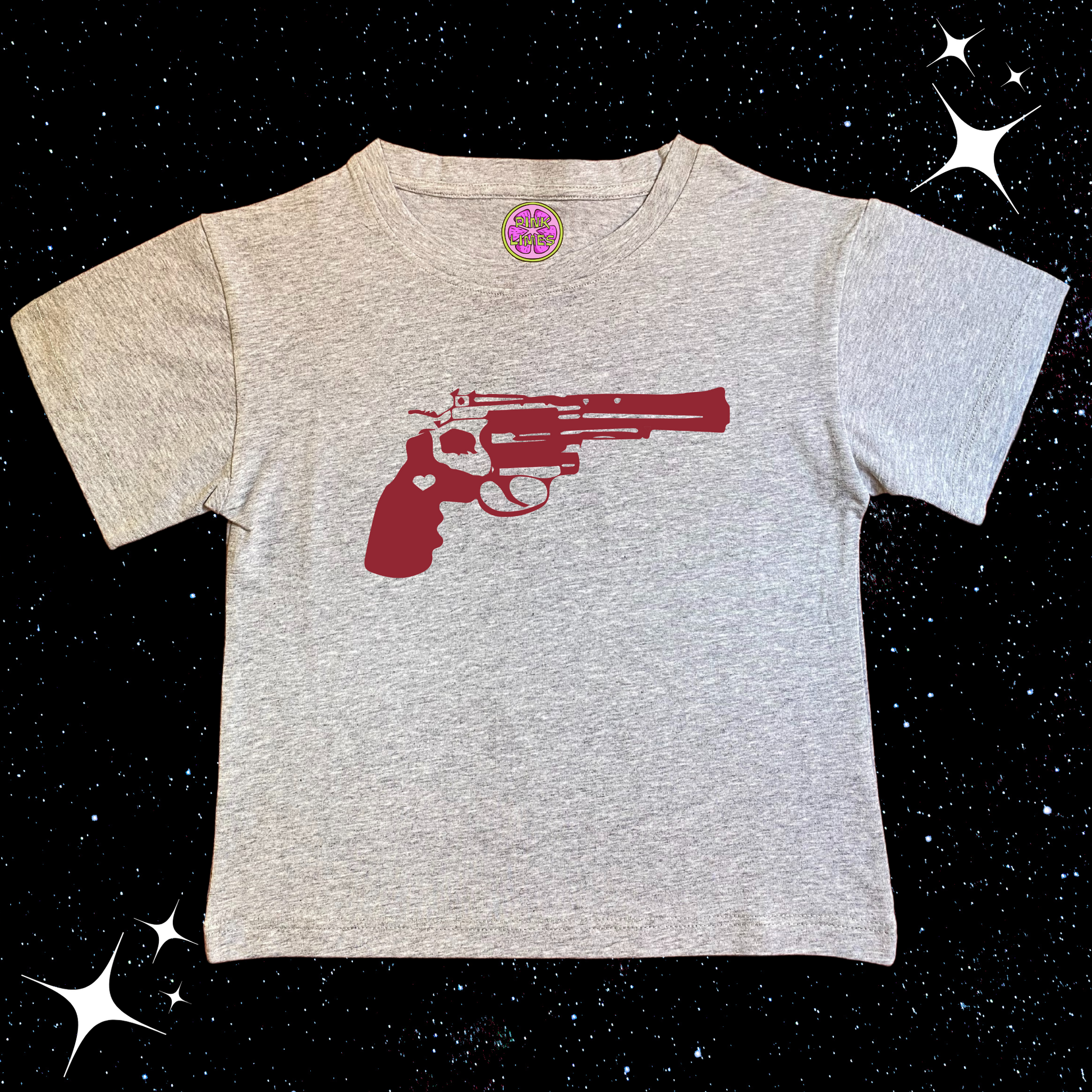 Red Pistol Crop Tee Grey