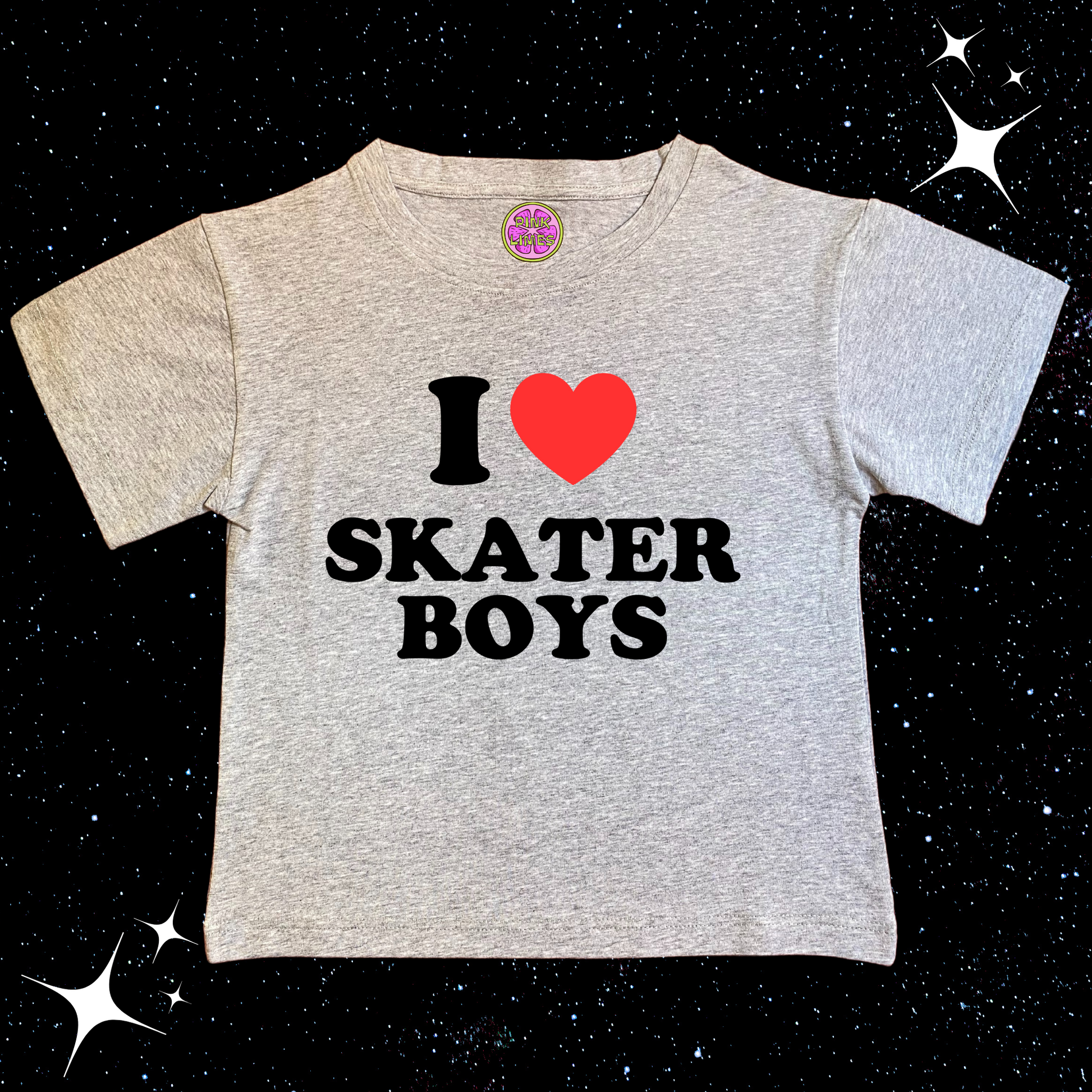 I Love Skater Boys Crop Tee Grey