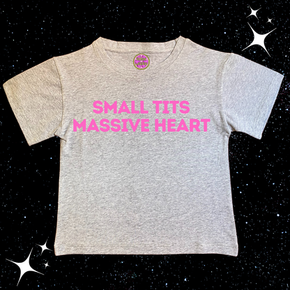 Small T*ts Massive Heart Crop Tee Grey