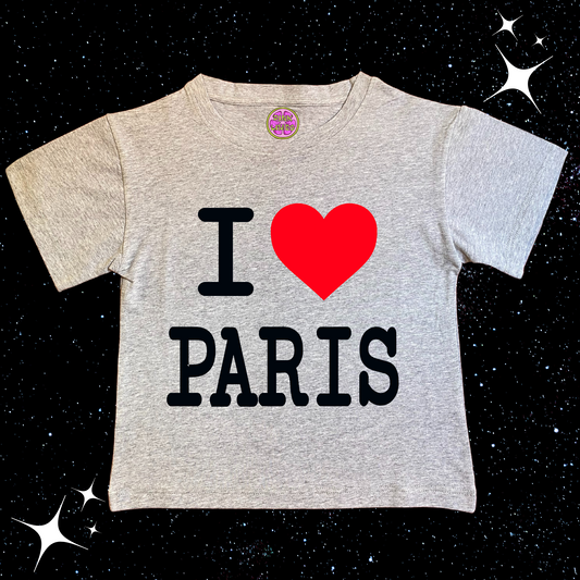 I Love Paris Crop Tee Grey