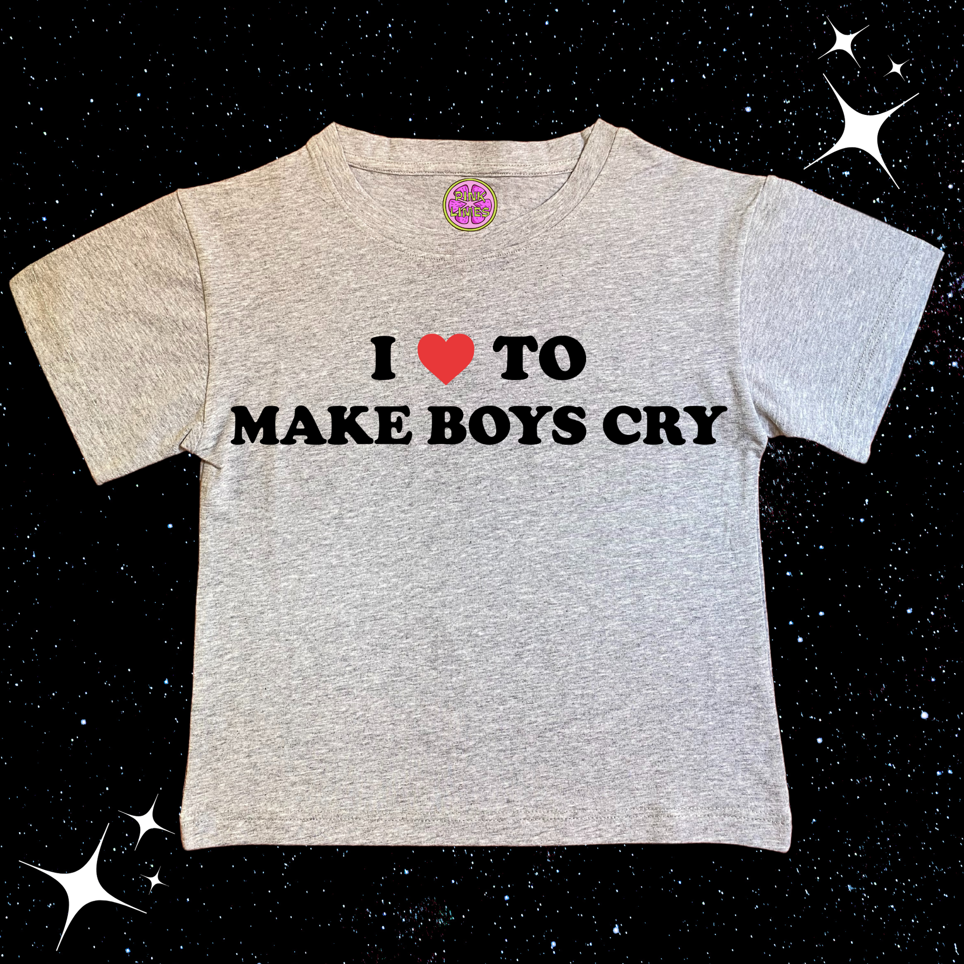 I Love To Make Boys Cry Crop Tee Grey