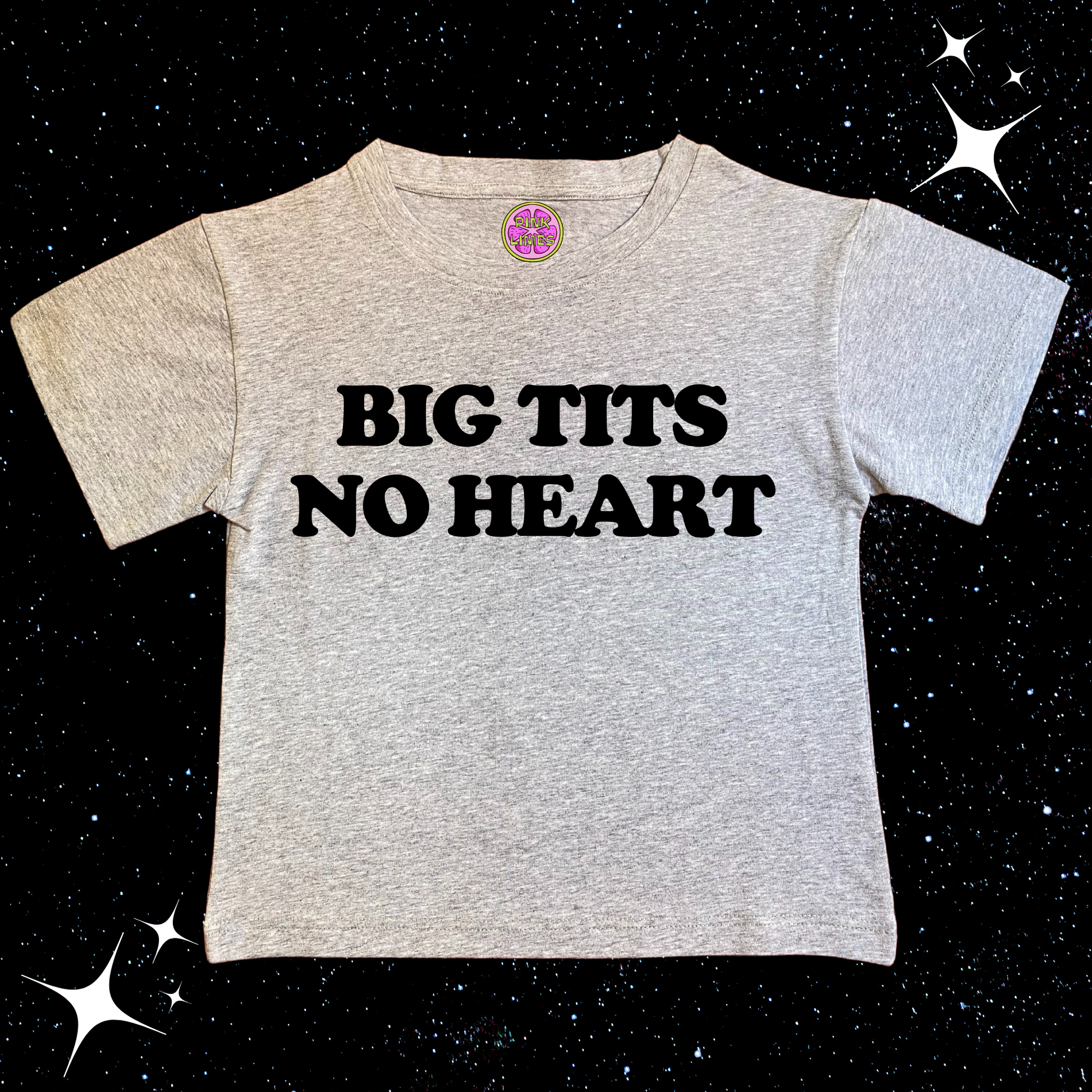 Big T*ts No Heart Crop Tee Grey