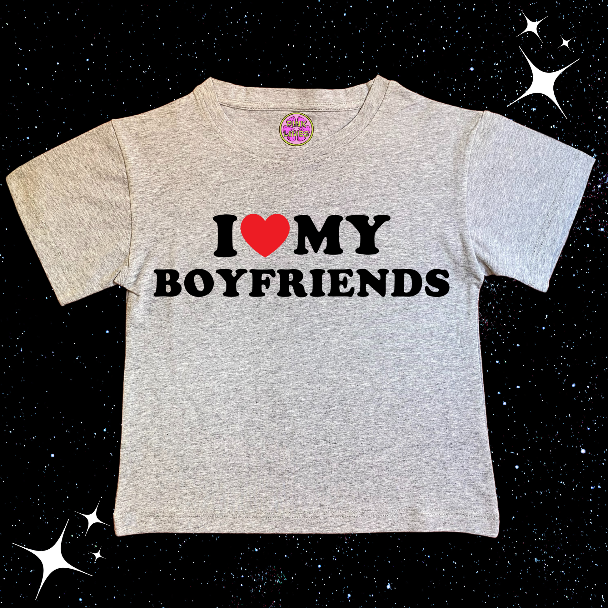 I Love My Boyfriends Crop Tee Grey