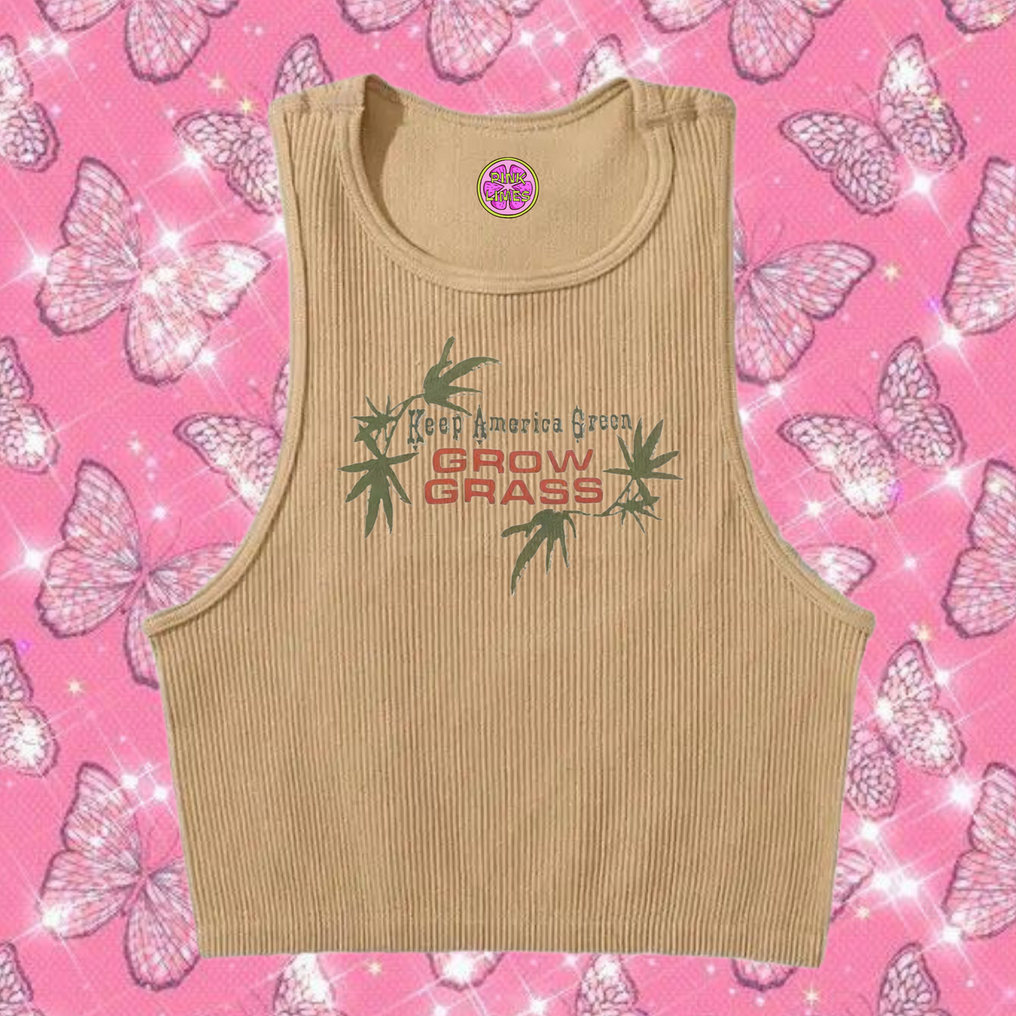 Grow Grass Crop Tank Top Khaki