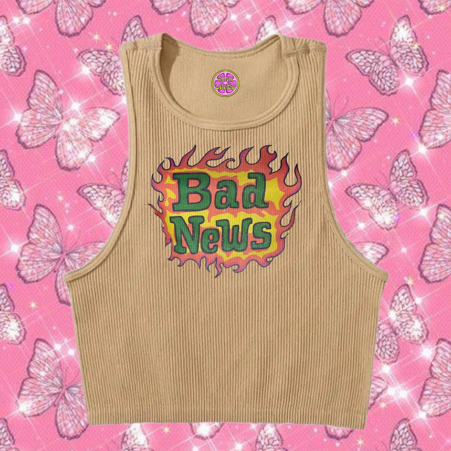 Bad News Crop Tank Top Khaki