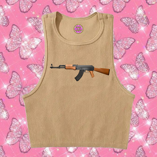 AK47 Crop Tank Top Khaki