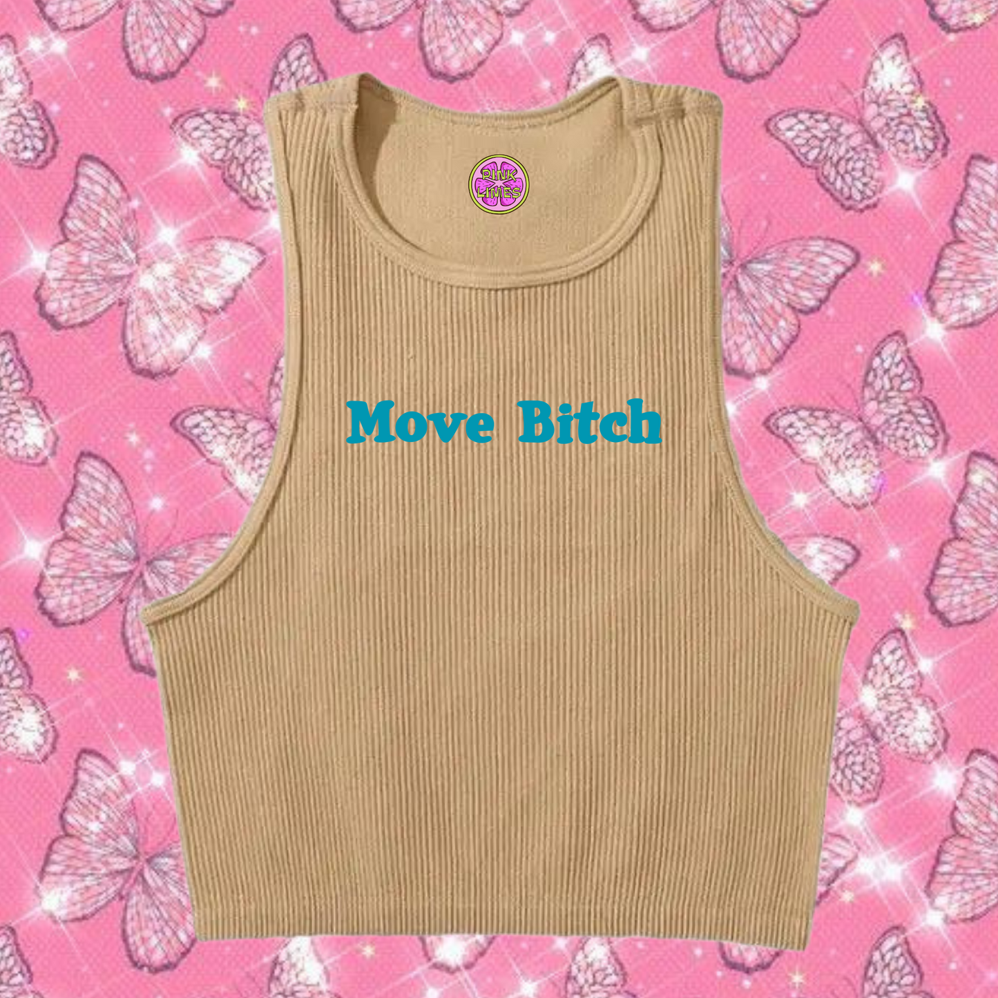 Move B*tch Crop Tank Top Khaki