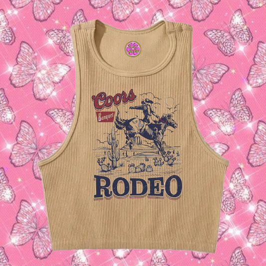 Coors Rodeo Western Crop Tank Top Khaki