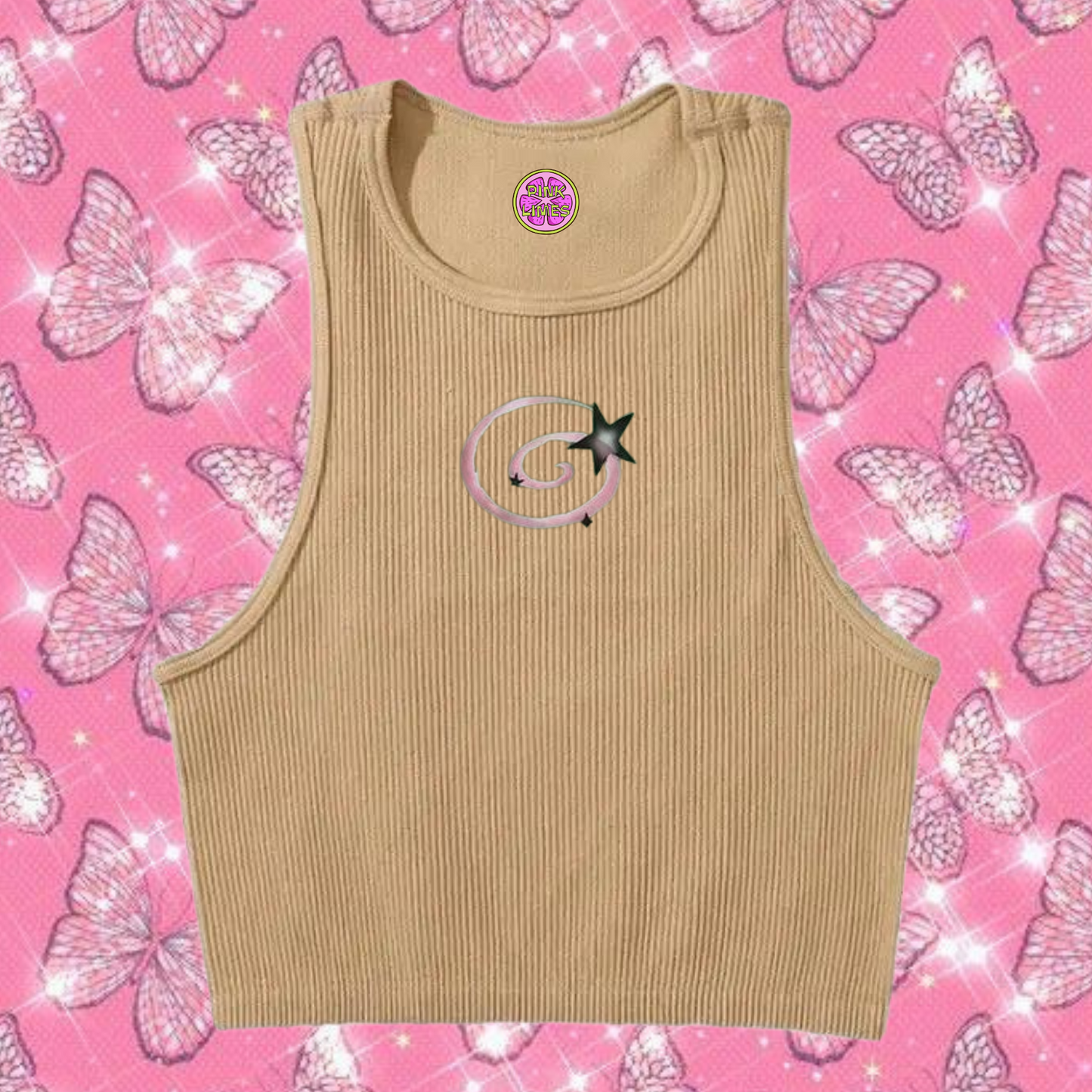 y2k Swirl Crop Tank Top Khaki