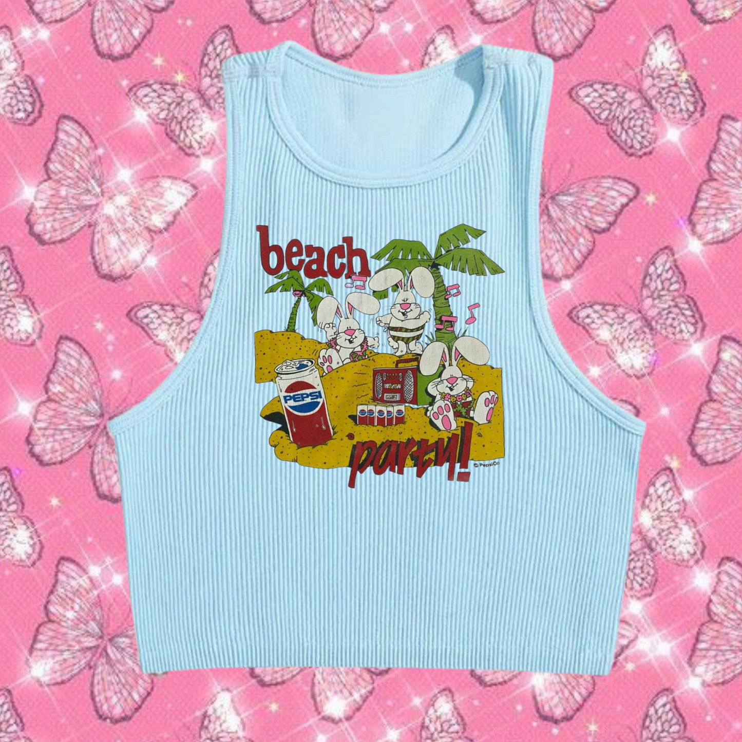 Beach Party Crop Tank Top Light Blue