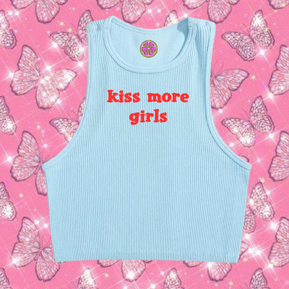 Kiss More Girls Crop Tank Top Light Blue