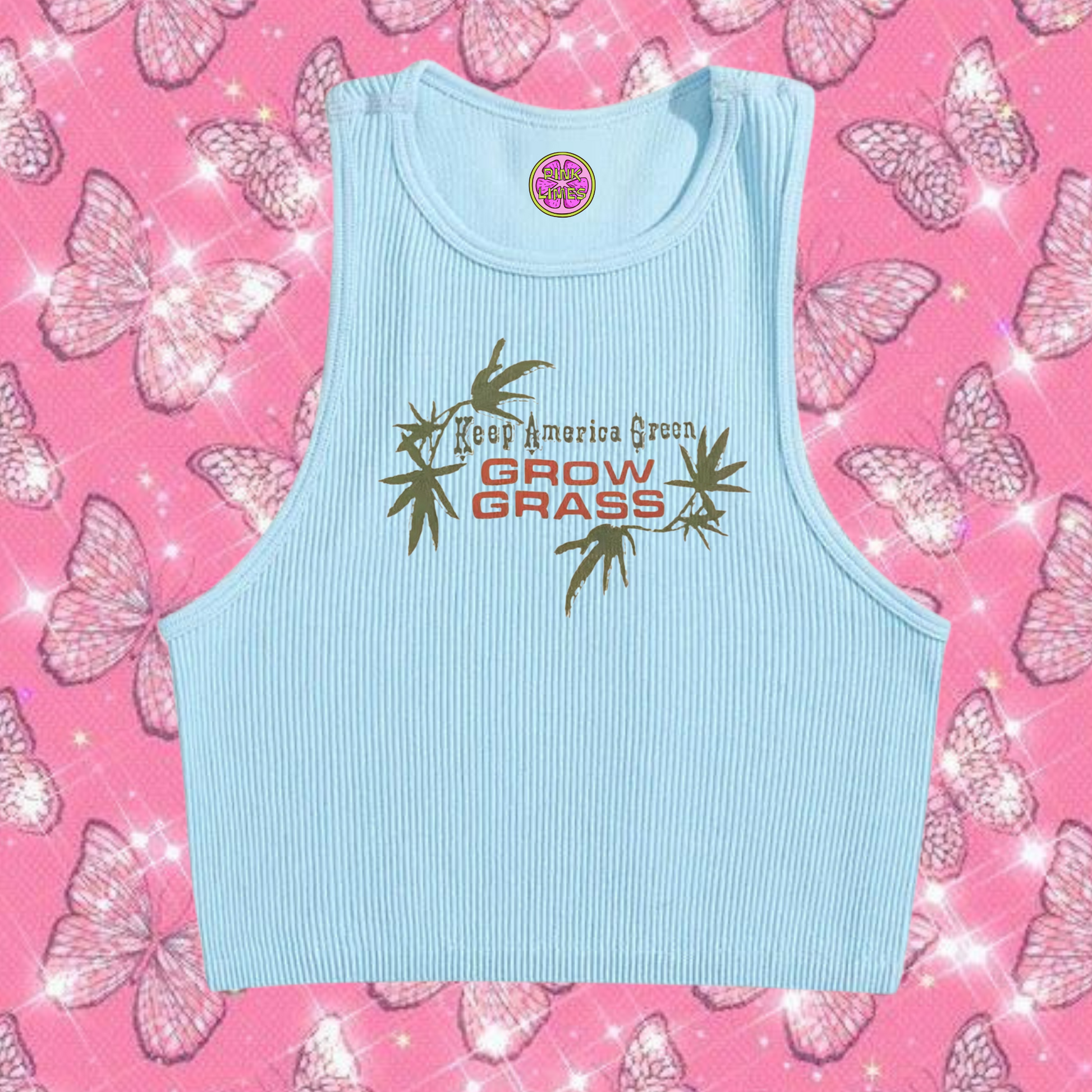 Grow Grass Crop Tank Top Light Blue