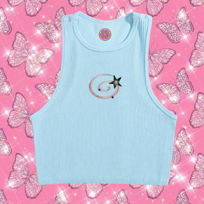 y2k Swirl Crop Tank Top Light Blue